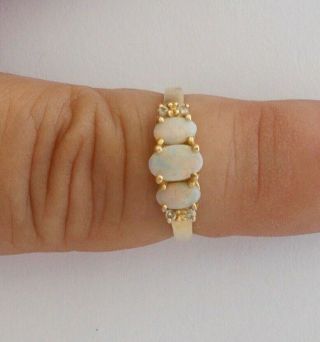 Three - Stone Precious Opal & Diamond Ring in 14K Yellow Gold Ring Size 6.  25 5