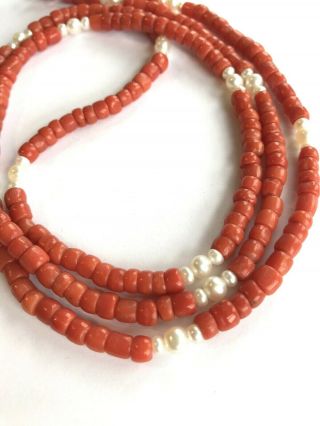 Antique Coral Beads With Freshwater Pearls 32g Necklace