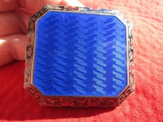Antique Austrian Hand Painted Guilloche Enamel Sterling Powder Compact signed KF 2