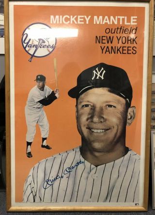 Mickey Mantle Signed / Autographed Geo Graphics Poster Rare 24x36 Framed 1990