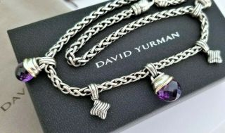 David Yurman Rare 14k Gold & Silver Amethyst Wheat Chain Necklace - Stunning