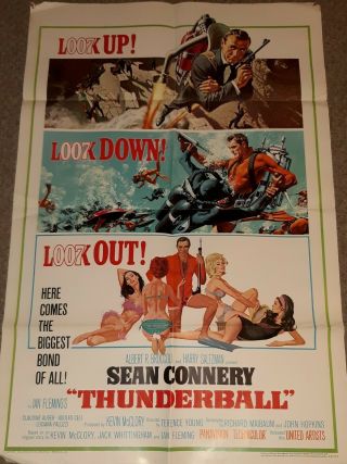 1965 Orginal United Artists James Bond Thunderball Movie Poster 65/372 Rare