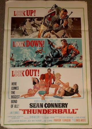 1965 Orginal United Artists James Bond Thunderball Movie Poster 65/372 Rare 2