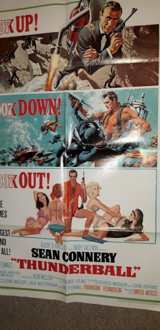 1965 Orginal United Artists James Bond Thunderball Movie Poster 65/372 Rare 6