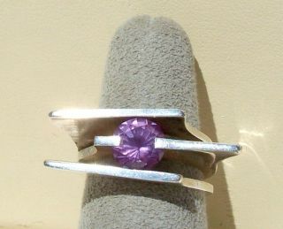 Color Change Gemstone Topaz Mid Century Modernist Ring Size 7 Sterling Silver