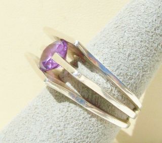 Color Change Gemstone Topaz Mid Century Modernist Ring Size 7 Sterling Silver 3