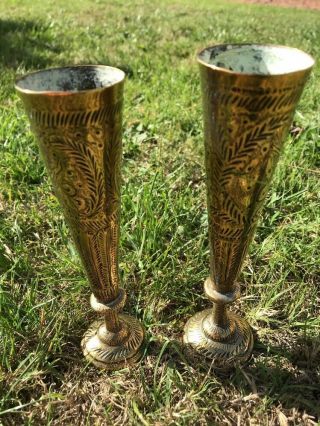 Pair Brass Indian Carnation Vases