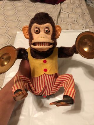 Vintage Musical Jolly Chimp Battery Operated Tin Toy Monkey 1950s Ck Korea