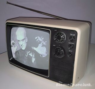 Sears Vintage Television Mod Space Age Retro White 1978 B&w 12 - Inch Tv Set