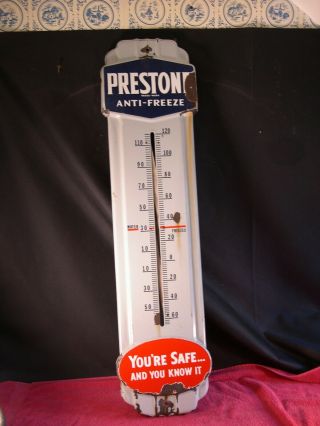 Vintage Prestone Anti - Freeze Thermometer 36 " Antique Porcelain Advertising