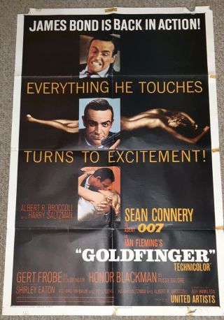 1964 Orginal United Artists James Bond GoldFinger Movie Poster 64/359 Rare L 2