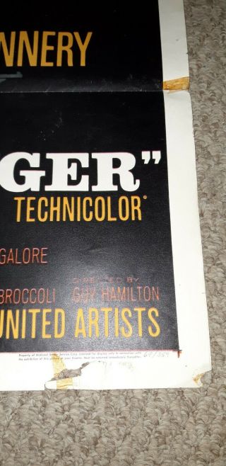 1964 Orginal United Artists James Bond GoldFinger Movie Poster 64/359 Rare L 3