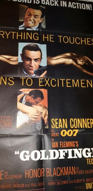 1964 Orginal United Artists James Bond GoldFinger Movie Poster 64/359 Rare L 7