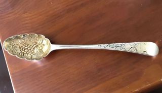 C 1740 Antique Sterling Silver John Moore Irish Berry Spoon Fruit In Bowl 8 ¾”