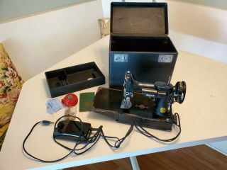 Vintage 1949 Singer Featherweight Sewing Machine W Case Foot Pedal Etc
