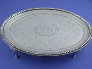 Sterling J.  E.  Caldwell Oval Footed Tray Engraved Patterns W/ Beaded Border
