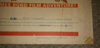 1962 United Artists Dr.  No James Bond Movie Poster 62/410 RARE 3