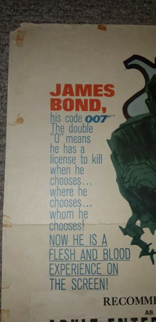 1962 United Artists Dr.  No James Bond Movie Poster 62/410 RARE 7