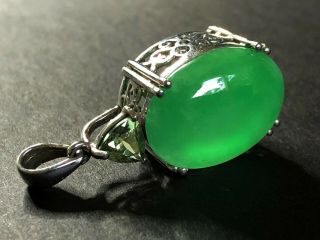 Vintage Natural Emerald Green Icy Jade Jadeite W/peridot Sterling Silver Pendant