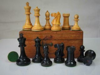 Antique Vintage Chess Set Weighted Crown Marking S Coldfield ? K 82 Mm And Box