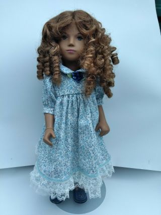 Vintage Sasha 16 " Doll Red Curly Hair Blue Floral Dress.  Serie England Wrist Tag