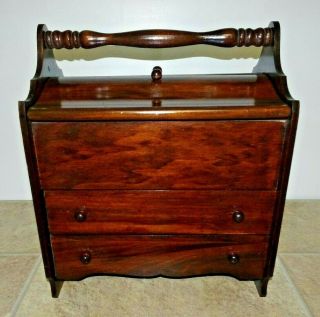 Antique Sewing Stand Hutch Walnut Drawers Lift Open Top Jewelry Box Vintage 1930