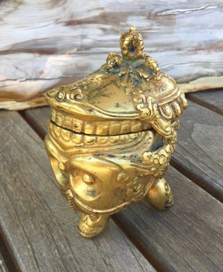 Antique Tibetan Gilded Heavy Bronze Incense Burner Skull KAPALA Old Nepal 5