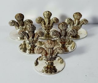 Lovely Set Of Six Solid Silver Menu Holders Prince Of Wales Feathers 107 Grams