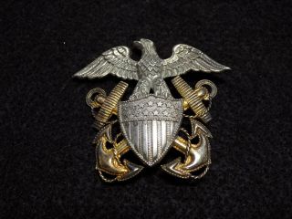 Wwii Us Navy Officer Cap Badge - Sterling Silver - Viking