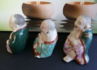 Antique Chinese Porcelain Happy Laughing Buddha Famille Rose Verte Bisque x 3 3