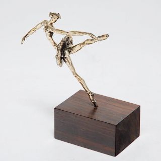 Sterling Silver Ballerina Figurine On A Rosewood Plinth By Oscar Berlin