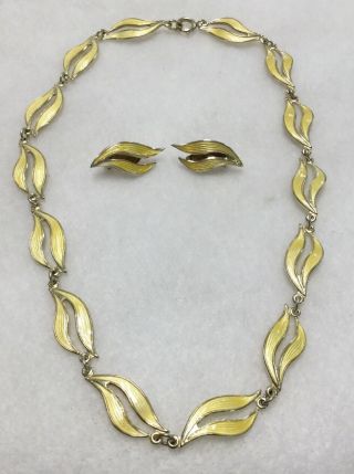 Vintage Aksel Holmsen Yellow Guilloche Enamel Sterling Silver Necklace Set