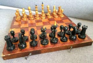 Antique Soviet 1956 Made Old Wooden Chess Set Ussr Vintage Russian Game 1950s