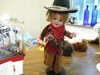 1936 13 " Ideal Composition Vintage Shirley Temple Texas Ranger Cowgirl Doll&gun