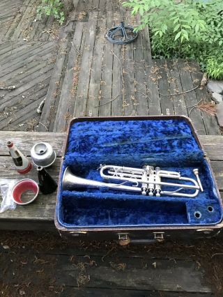 Vintage Antique ? King Liberty Silver Trumpet W Case Hn White Clevd O 119944