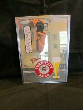 Vintage Bar Sign Mirror / Thermometer For Tube City Beer
