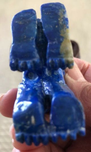 Vintage Chinese Lapis Lazuli Hand Carved Stone Figurine Foo Dog Lion Wood Base 8