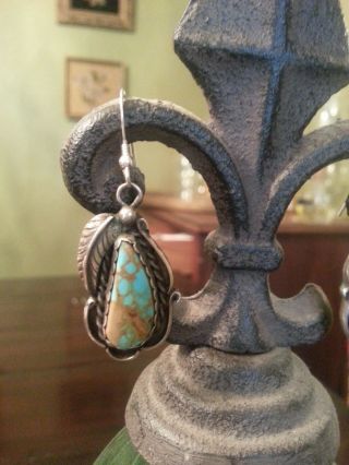Gorgeous One of a Kind Vintage Navajo Kingman Turquoise Sterling Earrings Signed 2