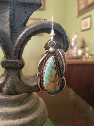 Gorgeous One of a Kind Vintage Navajo Kingman Turquoise Sterling Earrings Signed 3