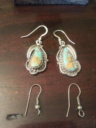 Gorgeous One of a Kind Vintage Navajo Kingman Turquoise Sterling Earrings Signed 6
