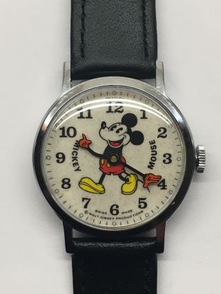 Vintage 1971 Bradley Fat Boy Pie Eye Mickey Mouse Mens Wrist Watch 34mm Swiss