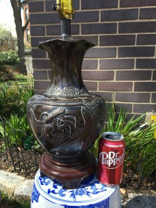 Antique Chinese Bronze Vase Dragon Bird Lamp