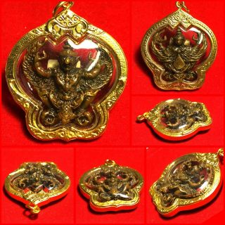 Real Praya Krut Garuda Lp Seng Thai Buddha Amulet Protect Gold Case Old Necklace