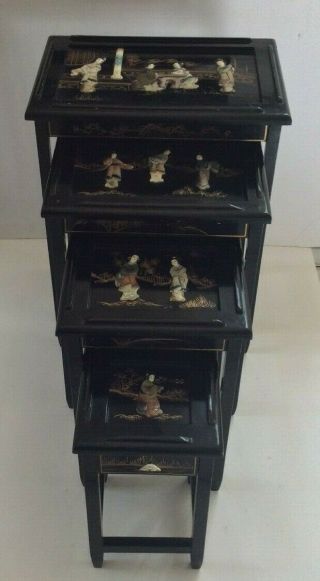 ANTIQUE CHINESE MOP ABALONE SHELL SET OF FOUR FIGURAL NESTING TABLES 3