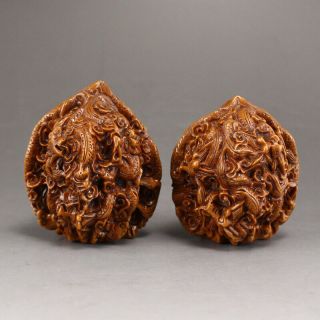 A Pair Vintage Chinese Art Walnuts Gymnastic Balls