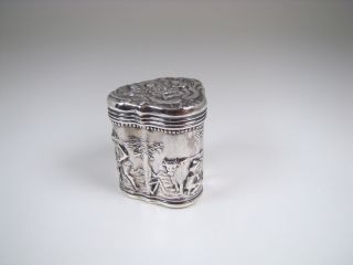 Antique Dutch Repousse Silver Characters Snuff / Peppermint Box