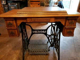 , Antique Singer Treadle Sewing Machine With Cabinet