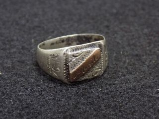 Wwii Us Army Sterling Silver & Gold Trench Art Ring - Sz.  9 - 1944 Manila