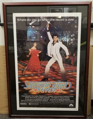 Vintage 1977 Saturday Night Fever One Sheet Pro.  Framed Movie Poster
