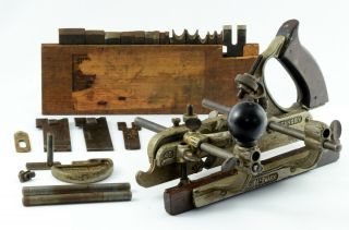 Vintage Antique Stanley No.  45 Combination Plane With Cutters Metal Box